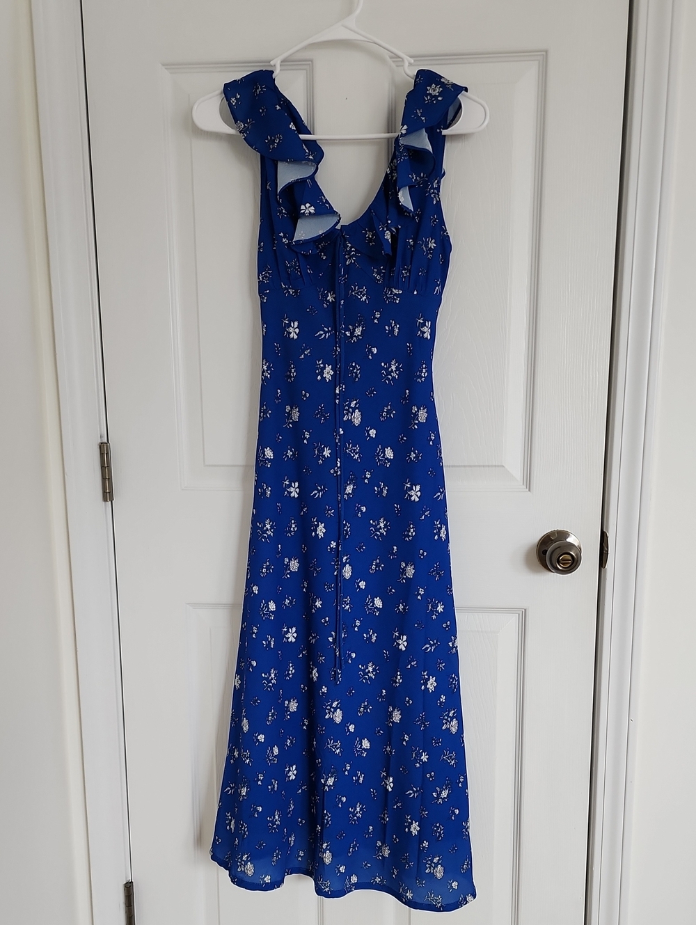 Blue Floral Ruffle Strap Maxi Dress